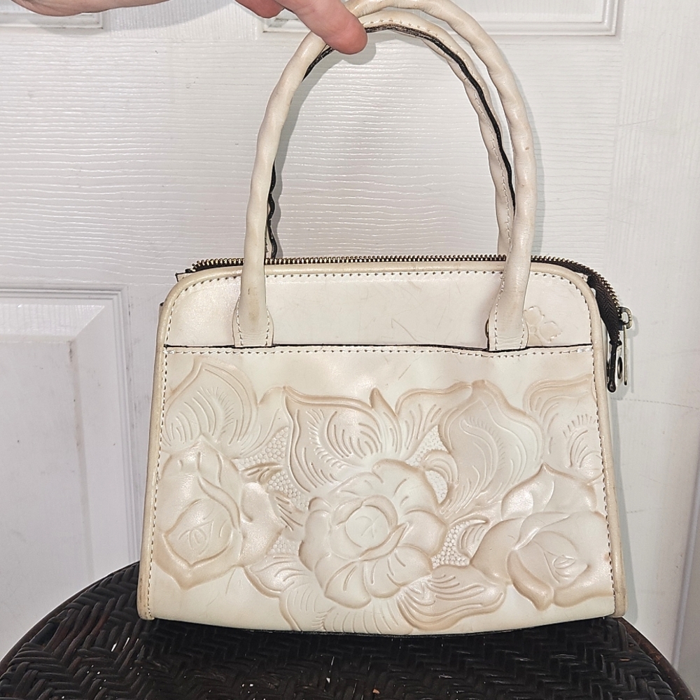 Patricia Nash Cream Embossed Floral Leather Tote